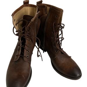 Frye leather lace up boots with side zipper